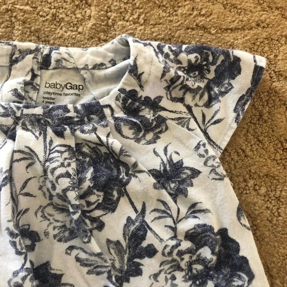 Baby gap blue girls floral flutter sleeve top 4 4t xs